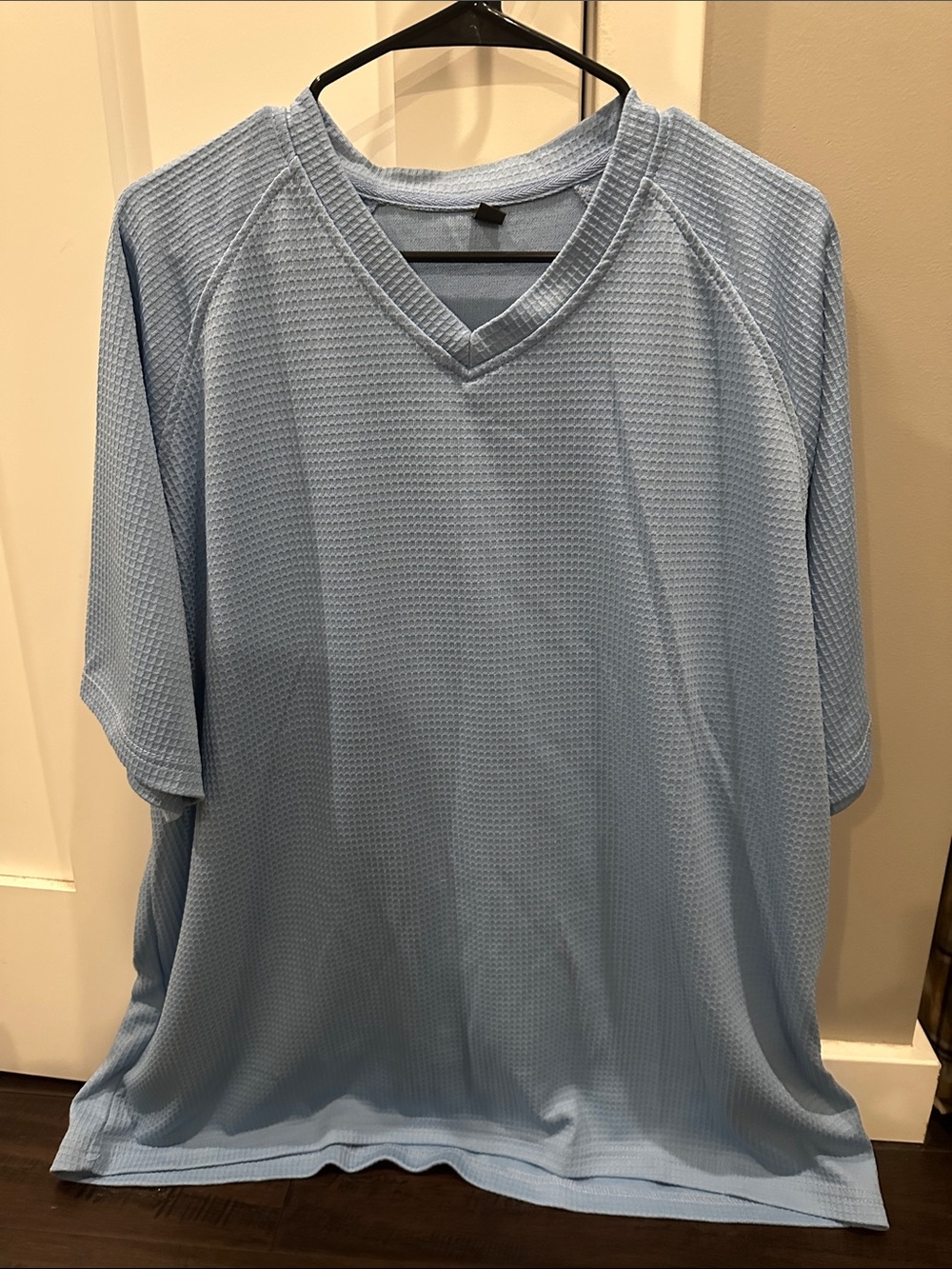 Light Blue Waffle Knit V-Neck Tee